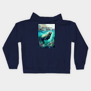 Colorful Watercolor Steller Sea Lion Artwork Kids Hoodie